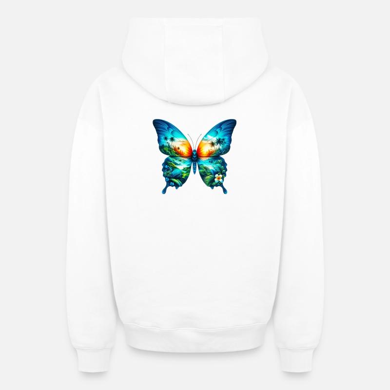 Papillon - Sweat à capuche unisexe zippé oversize épais SPREAD - blanc
