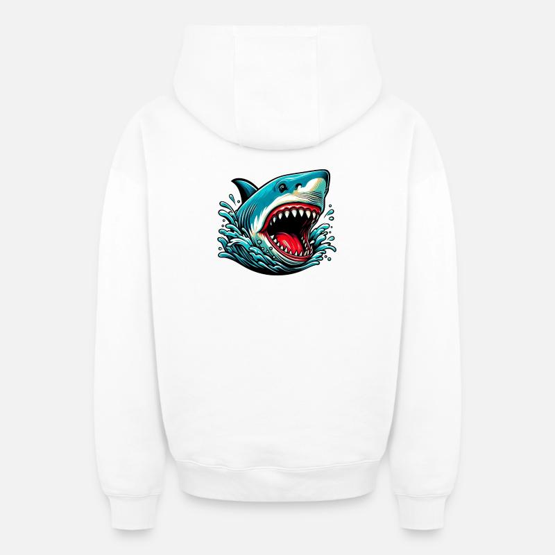 Requin - Sweat à capuche unisexe zippé oversize épais SPREAD - blanc