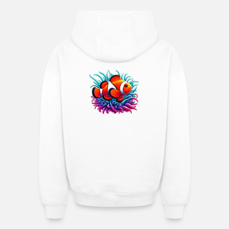 Poisson-clown - Sweat à capuche unisexe zippé oversize épais SPREAD - blanc