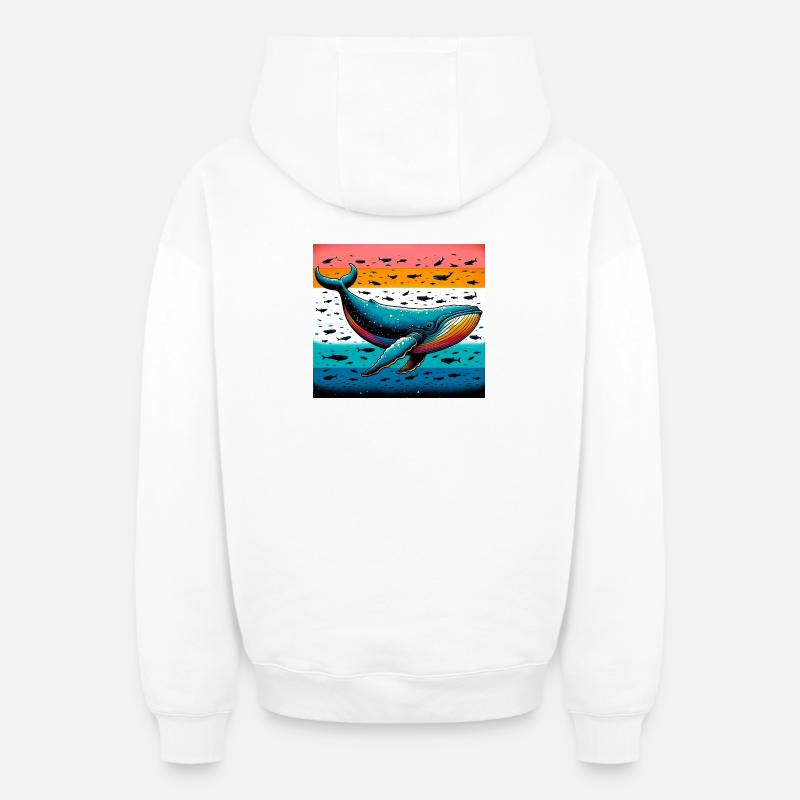 baleine - Sweat à capuche unisexe zippé oversize épais SPREAD - blanc