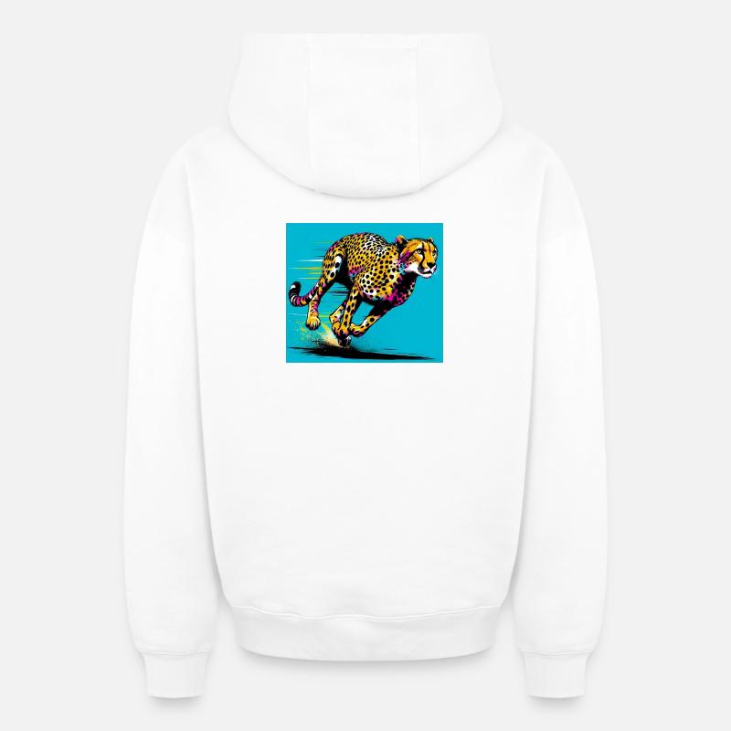guépard - Sweat à capuche unisexe zippé oversize épais SPREAD - blanc