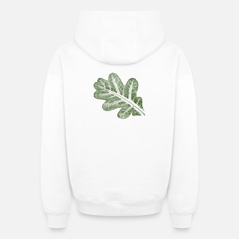 Feuille de chêne - Sweat à capuche unisexe zippé oversize épais SPREAD - blanc