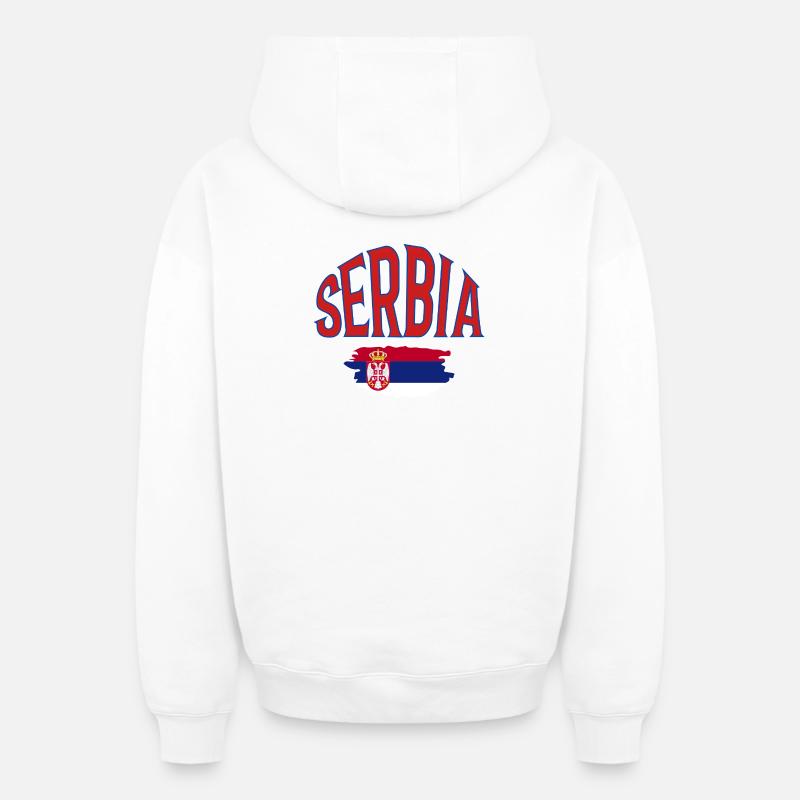 Serbie - Sweat à capuche unisexe zippé oversize épais SPREAD - blanc