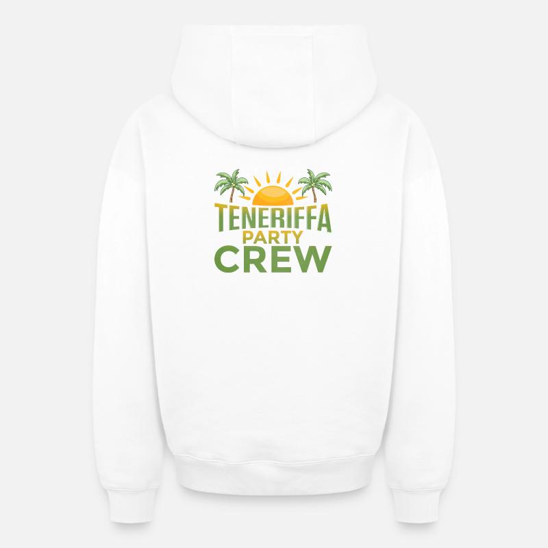 Tenerife Party Crew - Sweat à capuche unisexe zippé oversize épais SPREAD - blanc