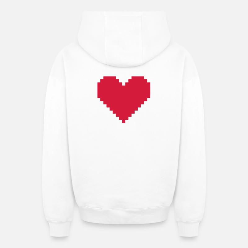 coeur pixel - Sweat à capuche unisexe zippé oversize épais SPREAD - blanc