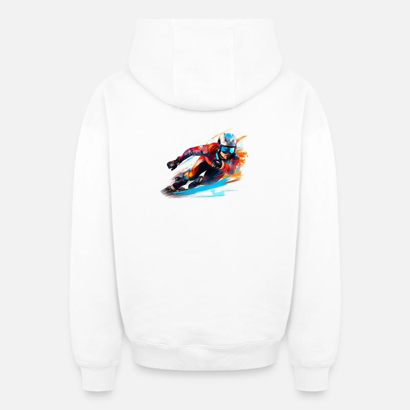 Fahrender Skirennfahrer mit Farbexplosion - Oversized Heavyweight Unisex Zip Hoodie - Weiß