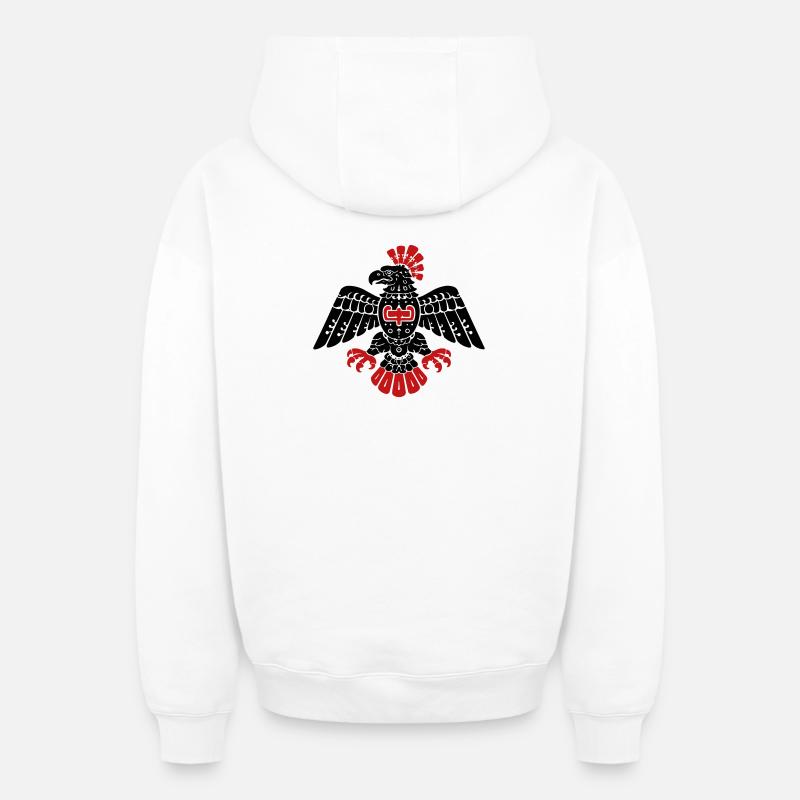 Aztec Eagle Totem Pattern - Oversized Heavyweight Unisex Zip Hoodie - white