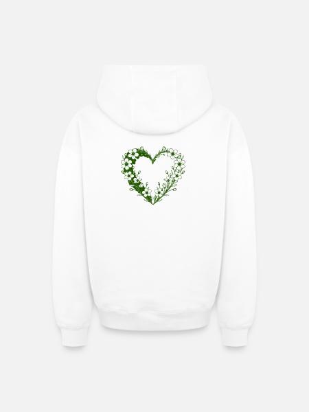 Green Floral Heart Floral Silhouette - Oversized Heavyweight Unisex Zip Hoodie - white