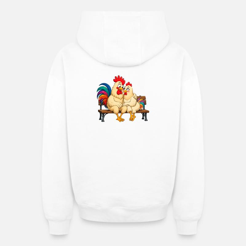 Coq et poule - Sweat à capuche unisexe zippé oversize épais SPREAD - blanc