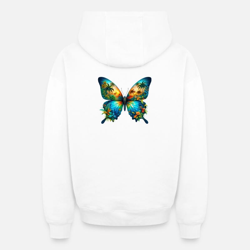 Papillon - Sweat à capuche unisexe zippé oversize épais SPREAD - blanc