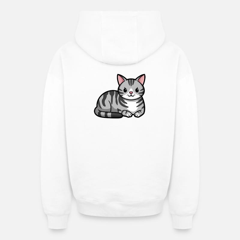 Chat tigré gris - Sweat à capuche unisexe zippé oversize épais SPREAD - blanc