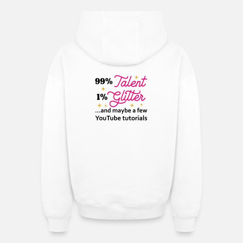 Talent Glitter Étoiles Script - Sweat à capuche unisexe zippé oversize épais SPREAD - blanc