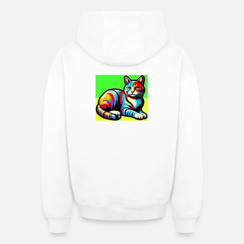 chat - Sweat à capuche unisexe zippé oversize épais SPREAD - blanc