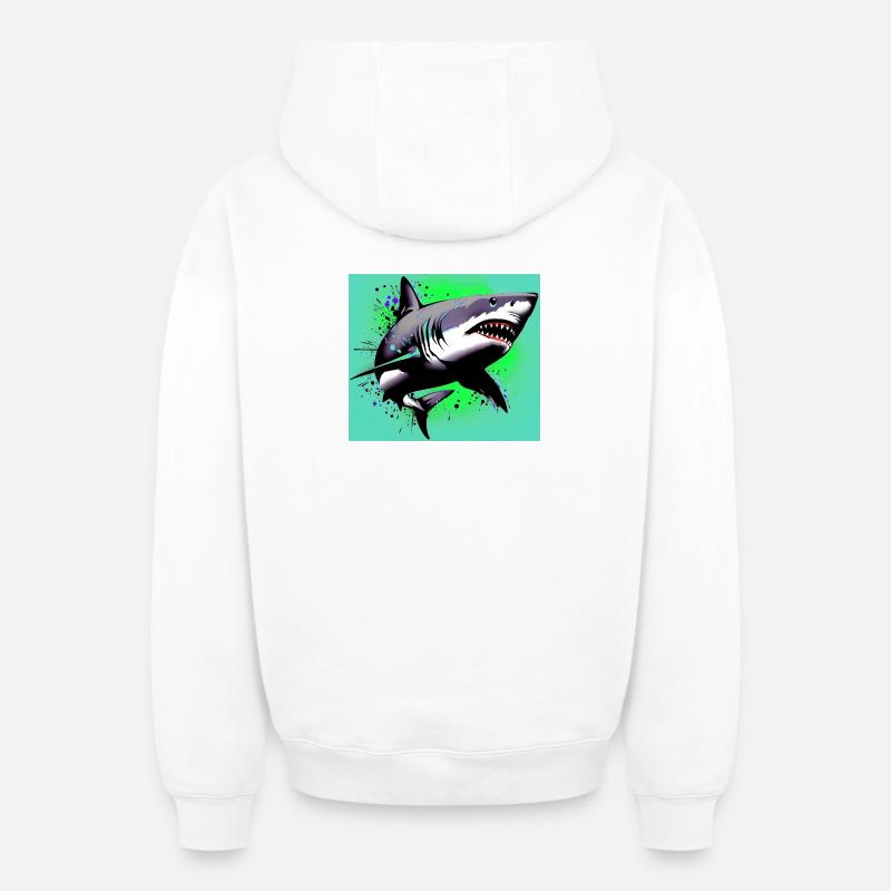 Requin - Sweat à capuche unisexe zippé oversize épais SPREAD - blanc