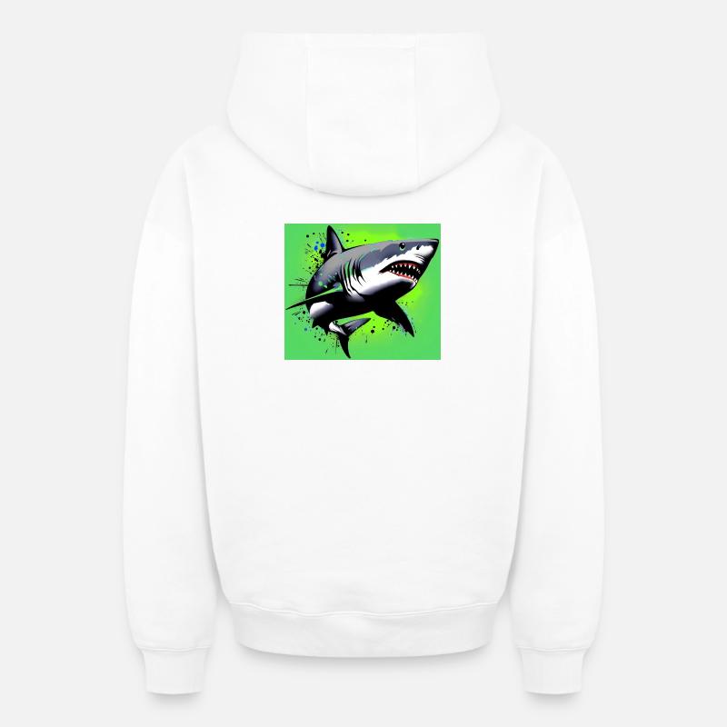 Requin - Sweat à capuche unisexe zippé oversize épais SPREAD - blanc