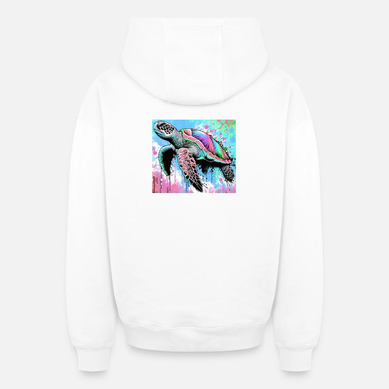 tortue - Sweat à capuche unisexe zippé oversize épais SPREAD - blanc