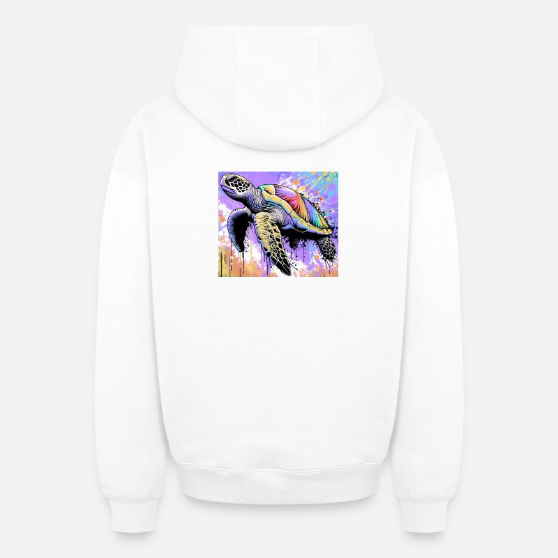 tortue - Sweat à capuche unisexe zippé oversize épais SPREAD - blanc