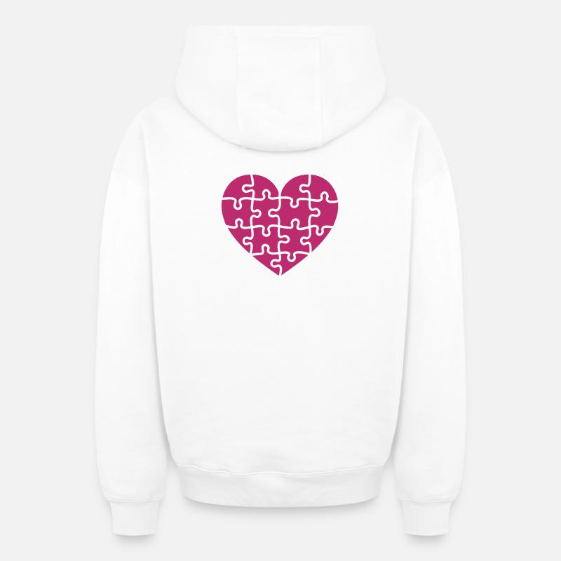 puzzle herz - Sweat à capuche unisexe zippé oversize épais SPREAD - blanc