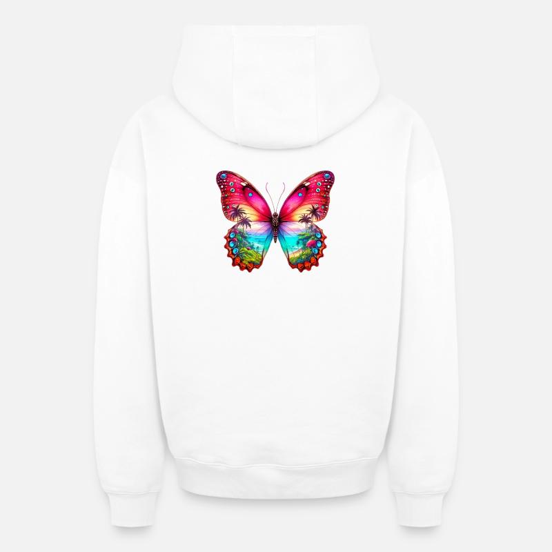 Papillon - Sweat à capuche unisexe zippé oversize épais SPREAD - blanc