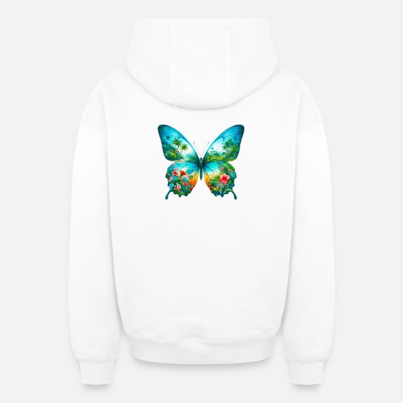 Papillon - Sweat à capuche unisexe zippé oversize épais SPREAD - blanc