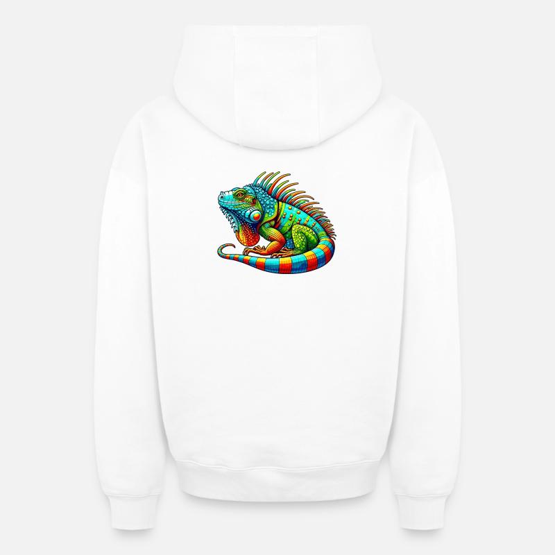 Iguane - Sweat à capuche unisexe zippé oversize épais SPREAD - blanc