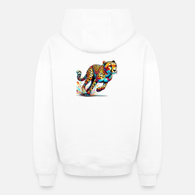 Guépard - Sweat à capuche unisexe zippé oversize épais SPREAD - blanc
