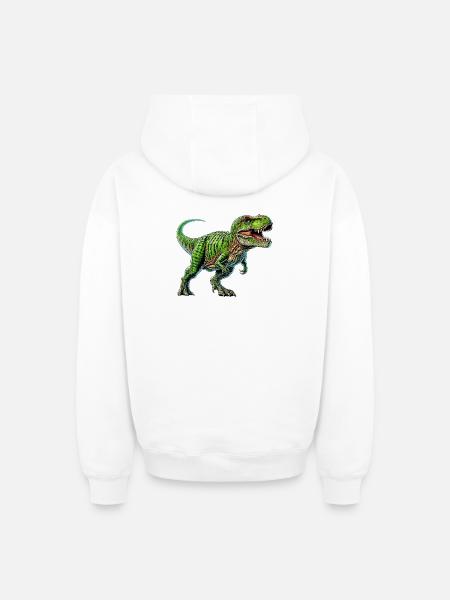 Dinosaur - Oversized Heavyweight Unisex Zip Hoodie - white