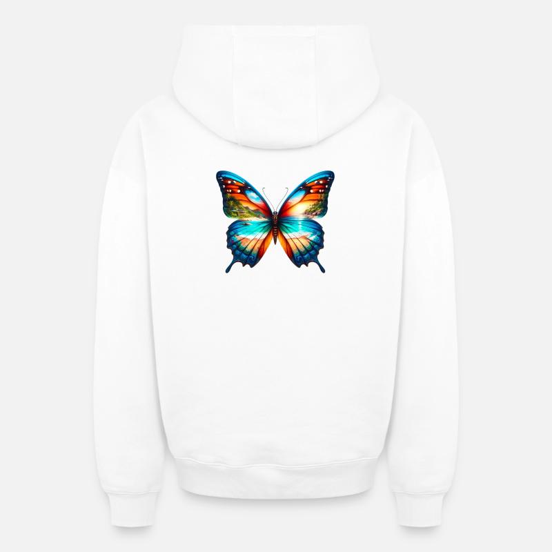 Papillon - Sweat à capuche unisexe zippé oversize épais SPREAD - blanc