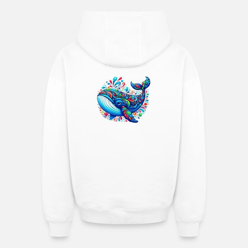Baleine - Sweat à capuche unisexe zippé oversize épais SPREAD - blanc