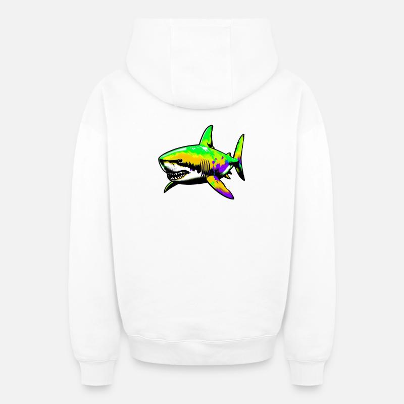 Requin - Sweat à capuche unisexe zippé oversize épais SPREAD - blanc