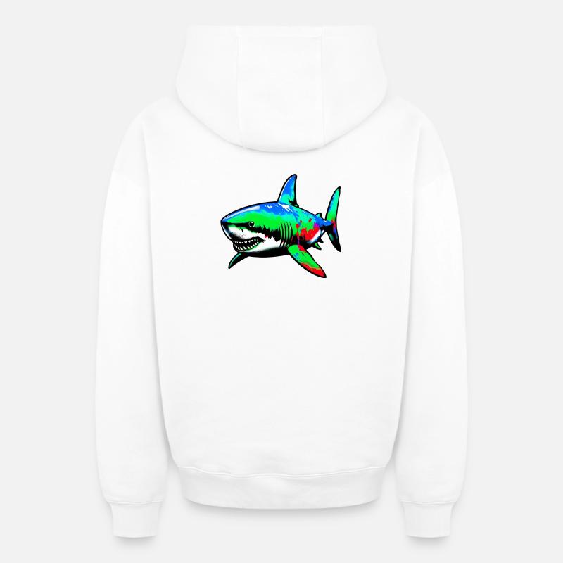 Requin - Sweat à capuche unisexe zippé oversize épais SPREAD - blanc