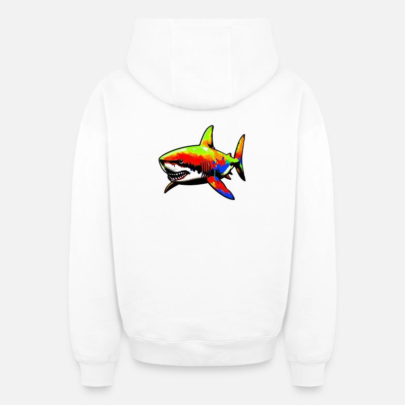 Requin - Sweat à capuche unisexe zippé oversize épais SPREAD - blanc