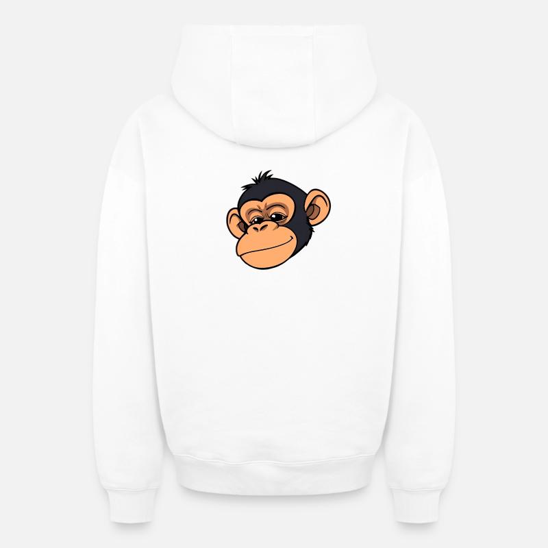 Singe Chimpanzé - Sweat à capuche unisexe zippé oversize épais SPREAD - blanc