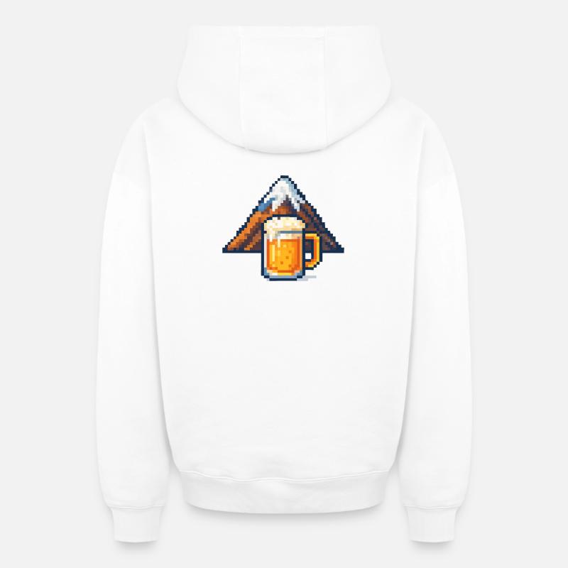 Pixel Mountain et bière - Sweat à capuche unisexe zippé oversize épais SPREAD - blanc