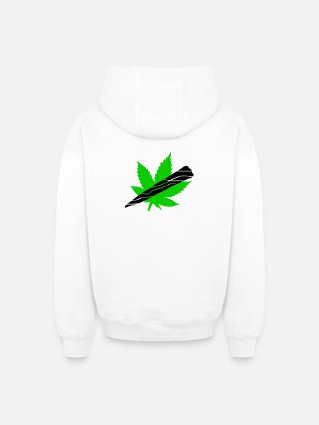 Neon Cannabis Leaf Graphic - Oversized Heavyweight Unisex Zip Hoodie - white