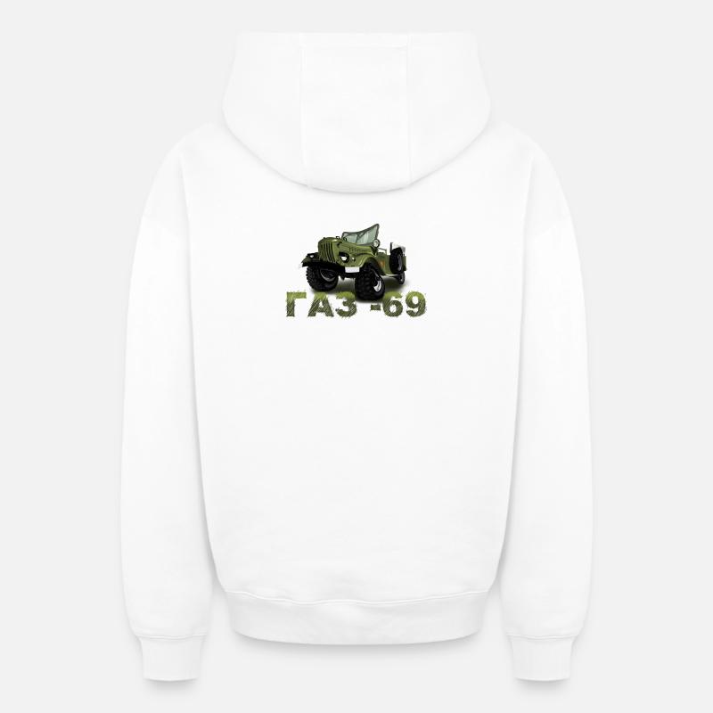 GAZ 69 - Sweat à capuche unisexe zippé oversize épais SPREAD - blanc