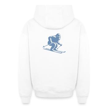Affe Gorilla Schimpanse Ski Silhouette Design - Oversized Heavyweight Unisex Zip Hoodie - Weiß - Hinten - AI Model Male 178 light (178cm)