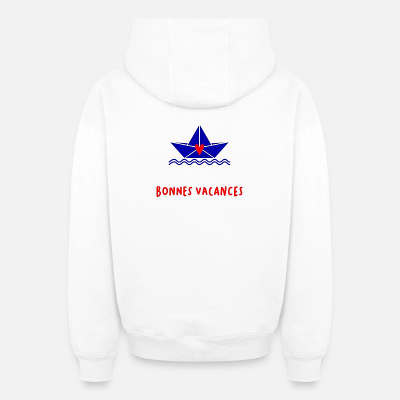 BONNES VACANCES - Sweat à capuche unisexe zippé oversize épais SPREAD - blanc