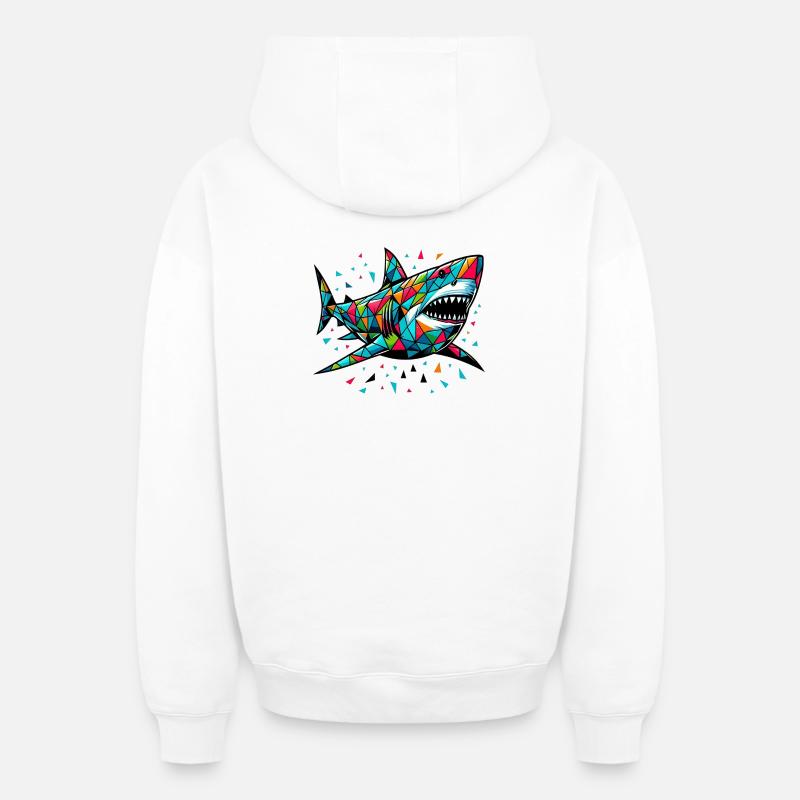 Requin - Sweat à capuche unisexe zippé oversize épais SPREAD - blanc