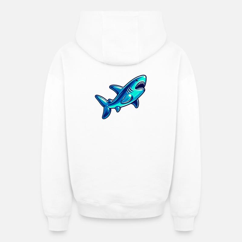 Requin - Sweat à capuche unisexe zippé oversize épais SPREAD - blanc