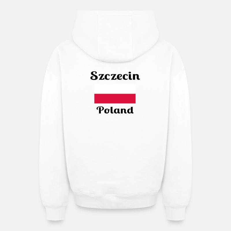 Szczecin Pologne - Imprimés élégants - Sweat à capuche unisexe zippé oversize épais SPREAD - blanc