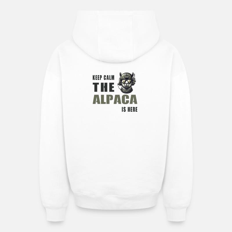 Tactical Alpaga – Restez calme - Sweat à capuche unisexe zippé oversize épais SPREAD - blanc