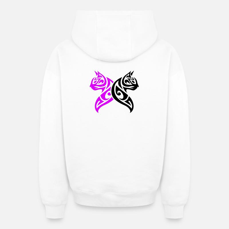 Chats Tribal Cat Design - Sweat à capuche unisexe zippé oversize épais SPREAD - blanc