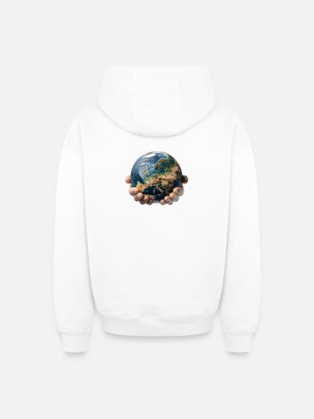 Earth in Hands: Global Responsibility - Oversized Heavyweight Unisex Zip Hoodie - white