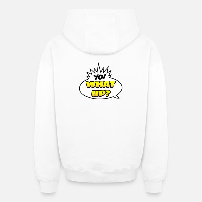 Yo ! Quoi de neuf ? - Sweat à capuche unisexe zippé oversize épais SPREAD - blanc