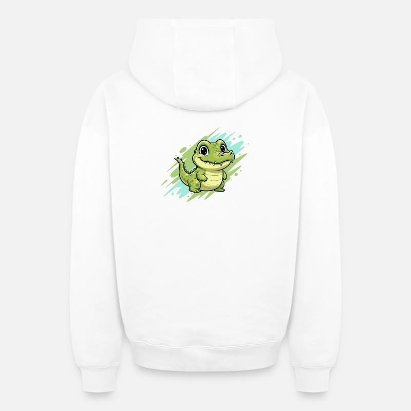 Dessin animé joyeux au crocodile - Sweat à capuche unisexe zippé oversize épais SPREAD - blanc