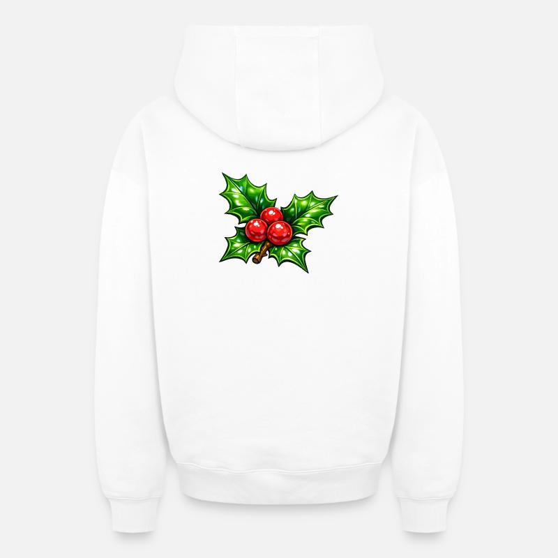 Houx aux baies - Sweat à capuche unisexe zippé oversize épais SPREAD - blanc