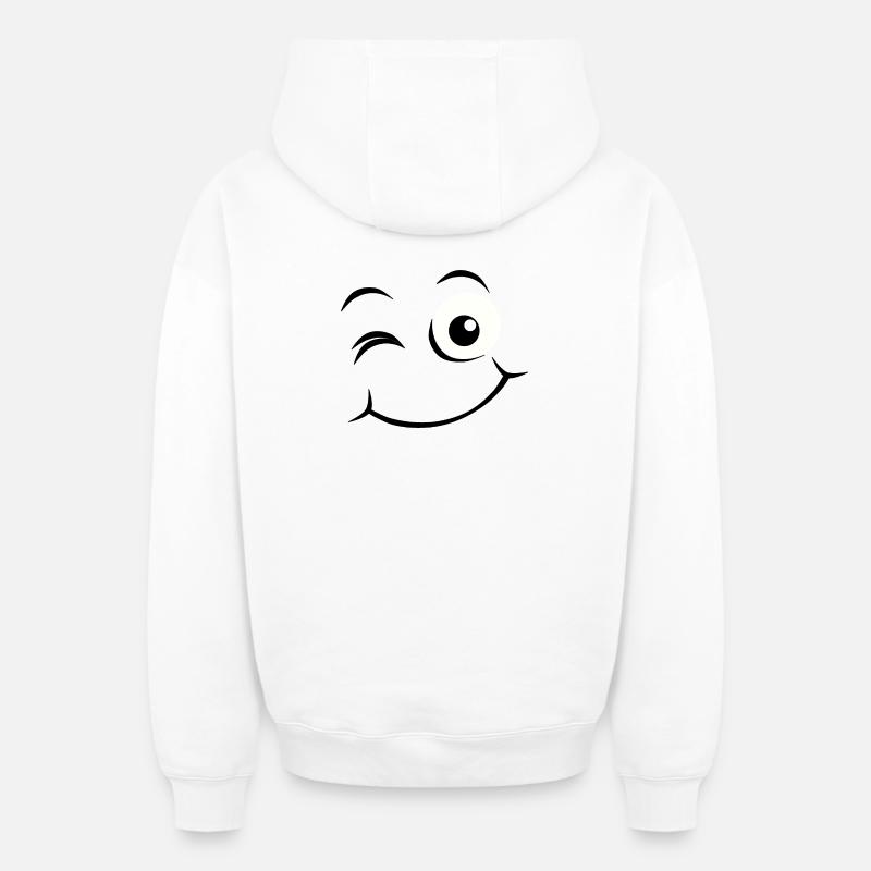 Visage heureux Émoticône - Sweat à capuche unisexe zippé oversize épais SPREAD - blanc