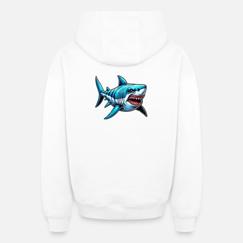 Requin - Sweat à capuche unisexe zippé oversize épais SPREAD - blanc