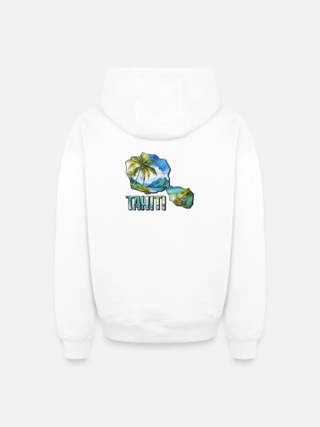 Carte aquarelle Tahiti - Sweat à capuche unisexe zippé oversize épais SPREAD - blanc
